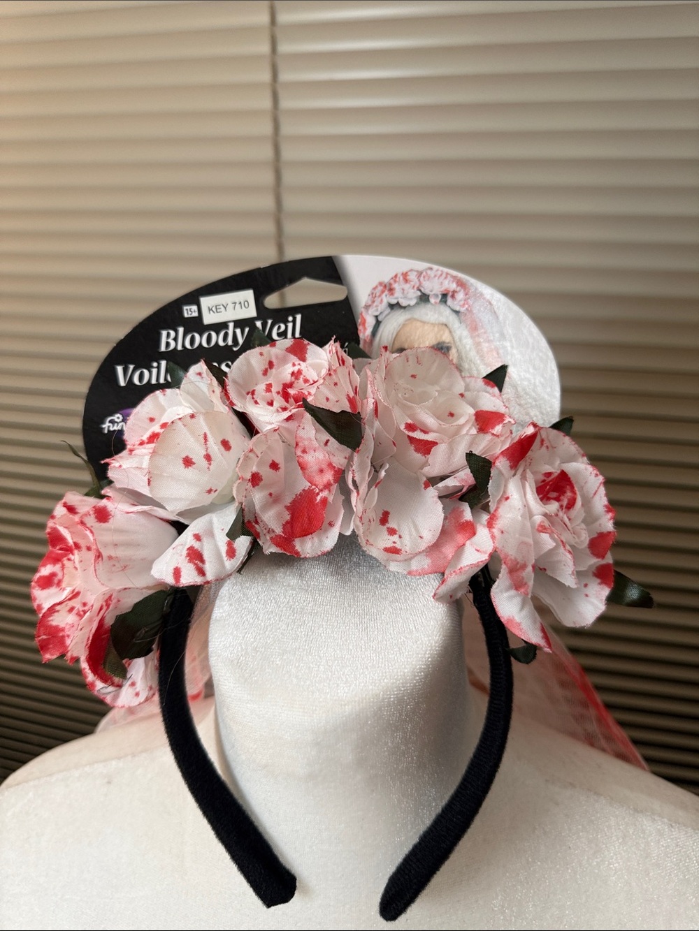 Bloody Veil Floral Headband - White with Red Splatter